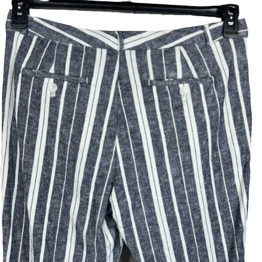 Banana Republic SZ 12 Avery Ankle Pants Striped Linen Blend Stretch Pockets